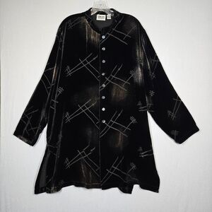 Vintage Chico's Design Women's XL Black Silk Blend Velvet Burnout Tunic Beaded